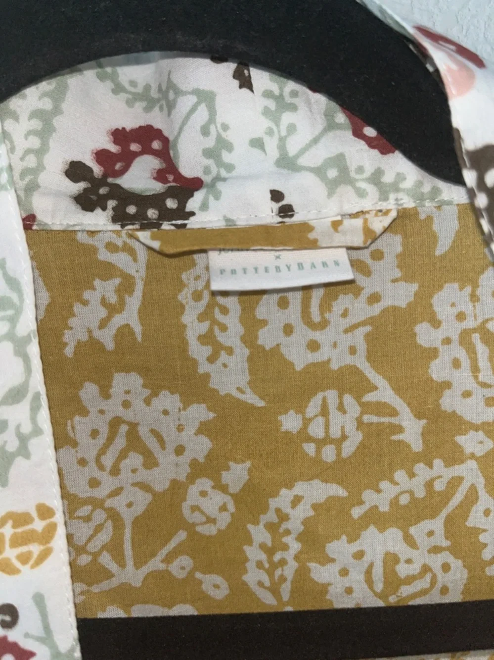 Pottery Barn Mustard Yellow & White Floral Cotton Robe, belt tie Sz M
